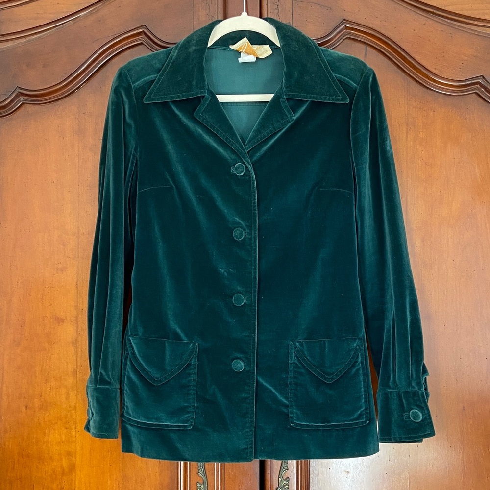 Vintage 60s 70s Joe Frank of Houston 100% Cotton Velvet Forest Green Shacket